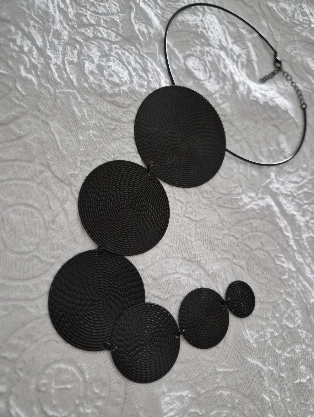 Modern Disc Statement Necklace ▪︎ 6 Tier ▪︎ Onyx ▪︎ Long Drop 14.5" - Picture 6 of 16